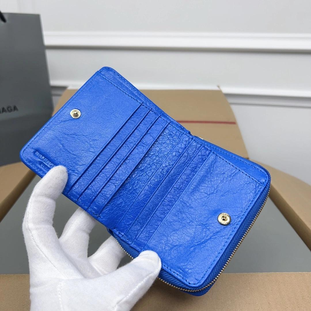 Balenciaga Electric Blue Retro Crackle Leather Wallet ZeroBulk 60840