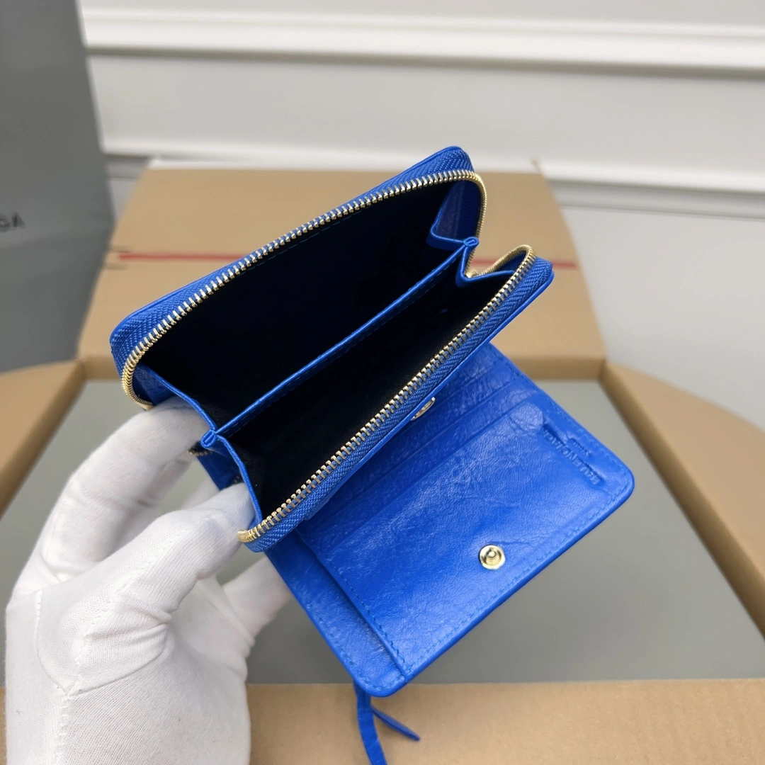 Balenciaga Electric Blue Retro Crackle Leather Wallet ZeroBulk 60840
