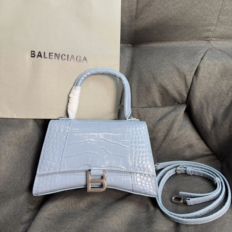 Balenciaga Fog Blue Crocodile Hourglass Bag with Silver Buckle FreshLook 70048