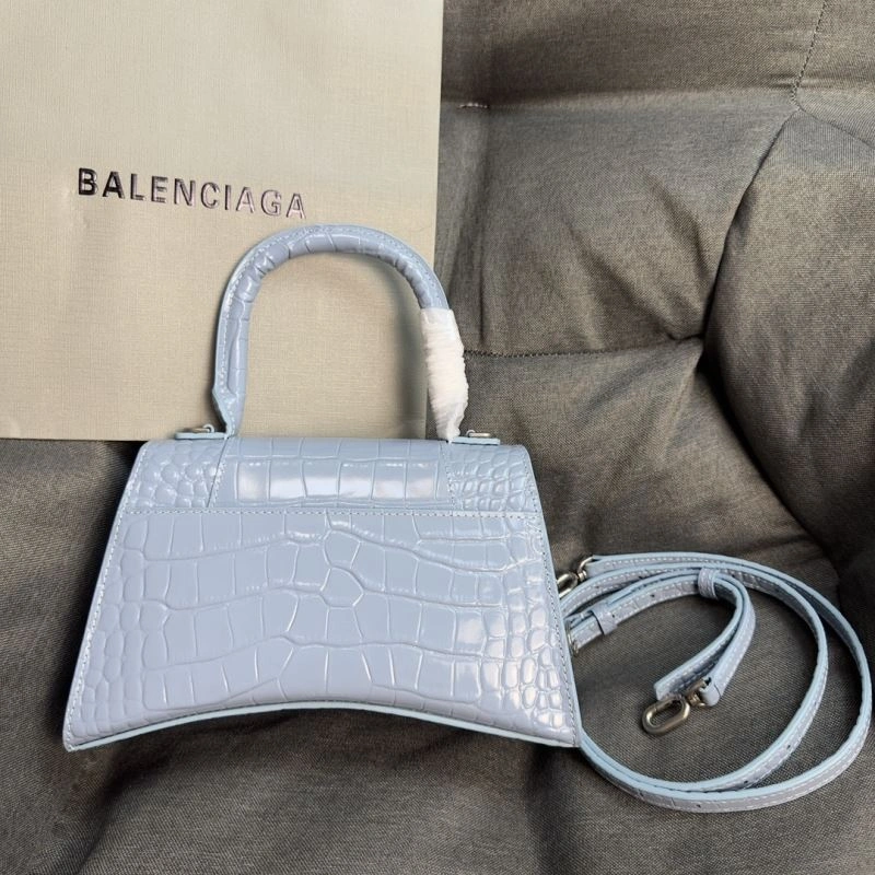 Balenciaga Fog Blue Crocodile Hourglass Bag with Silver Buckle FreshLook 70048