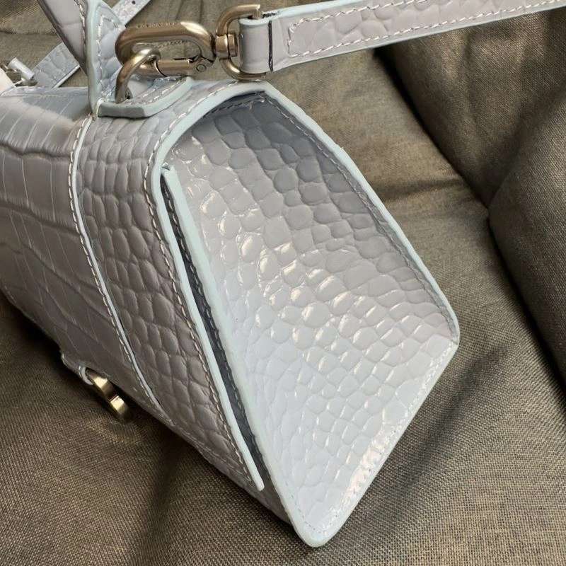 Balenciaga Fog Blue Crocodile Hourglass Bag with Silver Buckle FreshLook 70048