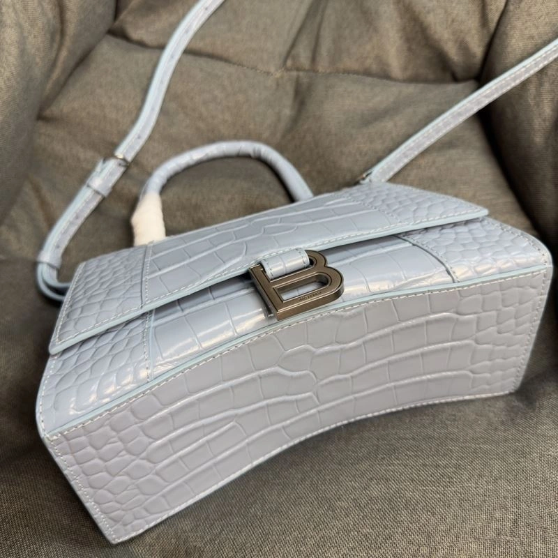 Balenciaga Fog Blue Crocodile Hourglass Bag with Silver Buckle FreshLook 70048