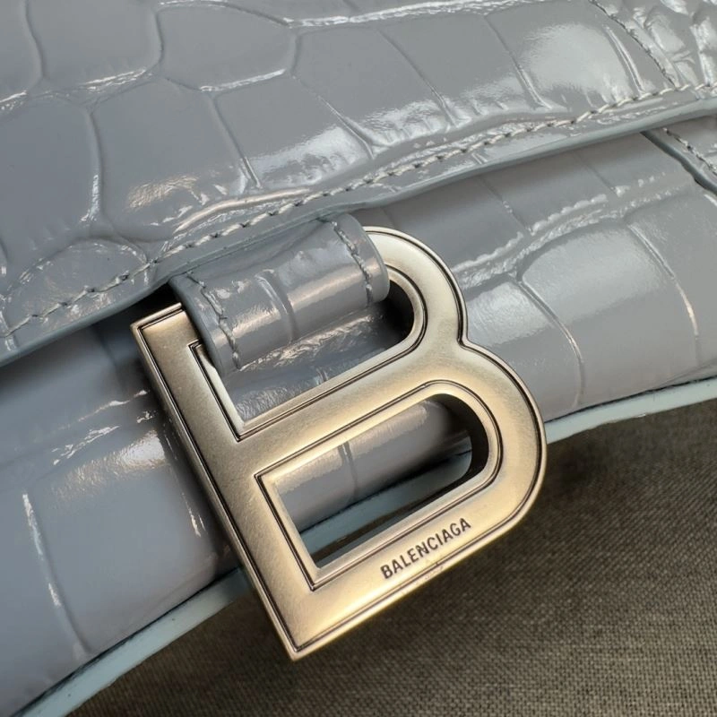 Balenciaga Fog Blue Crocodile Hourglass Bag with Silver Buckle FreshLook 70048