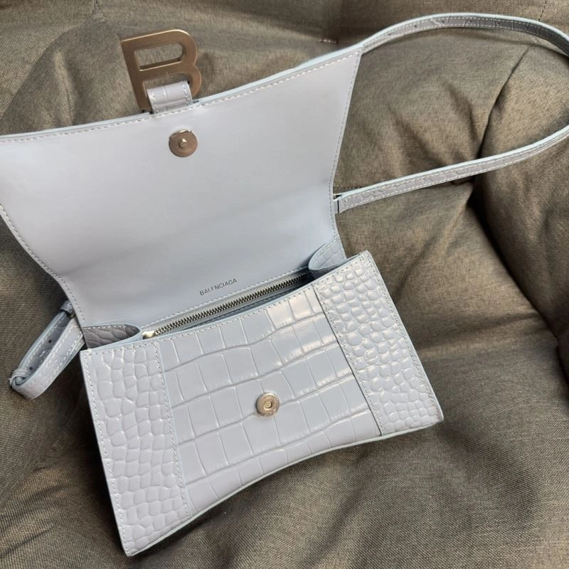 Balenciaga Fog Blue Crocodile Hourglass Bag with Silver Buckle FreshLook 70048