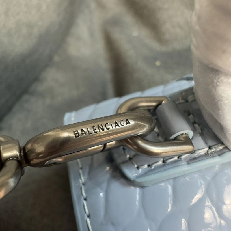 Balenciaga Fog Blue Crocodile Hourglass Bag with Silver Buckle FreshLook 70048