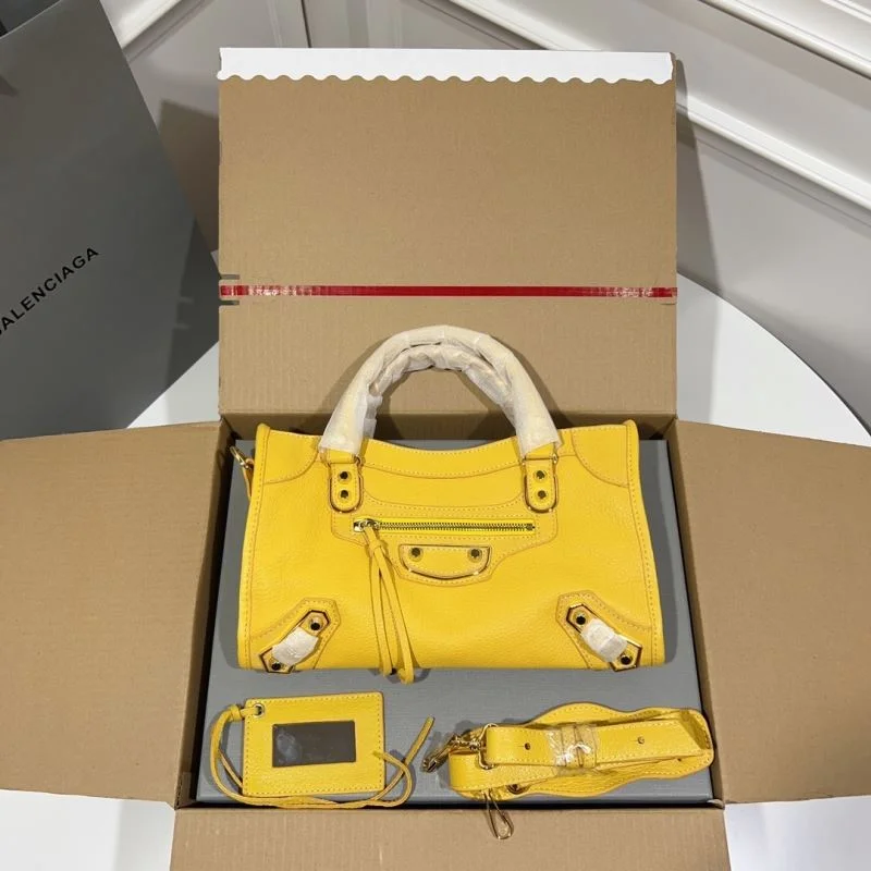 Balenciaga Goat Leather Motorcycle Bag - Gold Buckle Yellow 30cm Unisex 38326