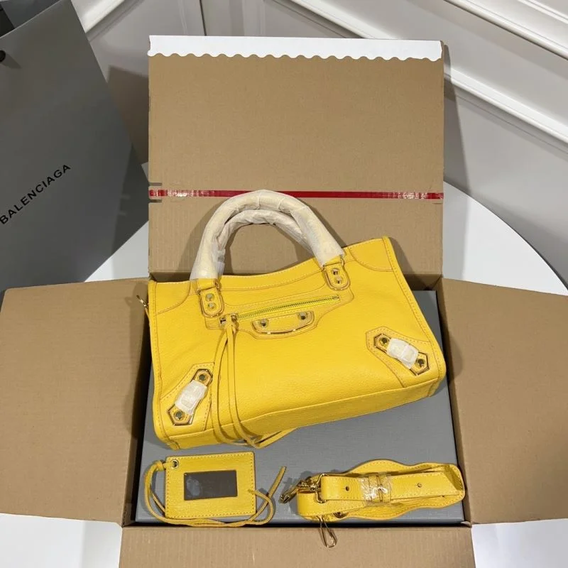 Balenciaga Goat Leather Motorcycle Bag - Gold Buckle Yellow 30cm Unisex 38326