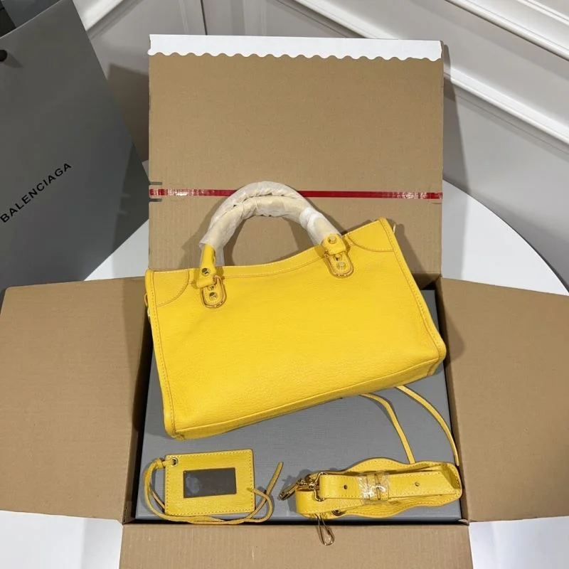 Balenciaga Goat Leather Motorcycle Bag - Gold Buckle Yellow 30cm Unisex 38326