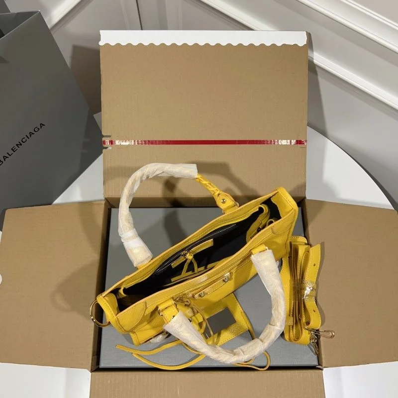 Balenciaga Goat Leather Motorcycle Bag - Gold Buckle Yellow 30cm Unisex 38326