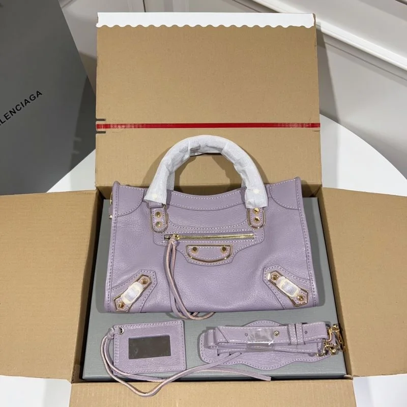 TravelReady Balenciaga Goat Leather Motorcycle Bag - Purple Gold Buckle 38313