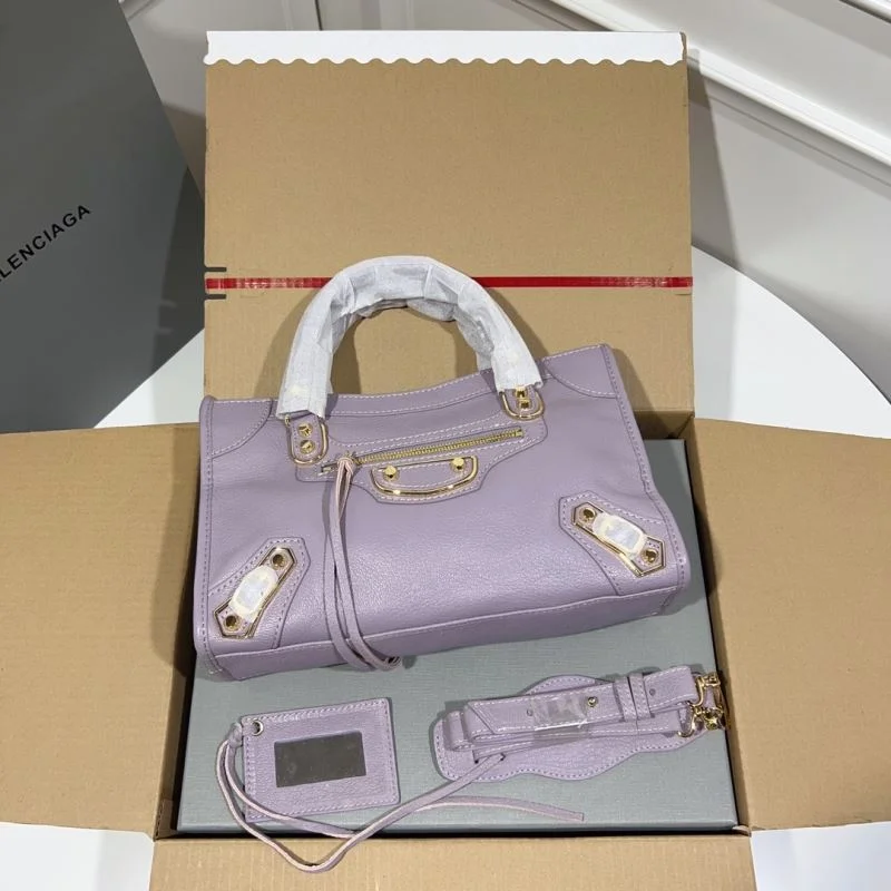 TravelReady Balenciaga Goat Leather Motorcycle Bag - Purple Gold Buckle 38313
