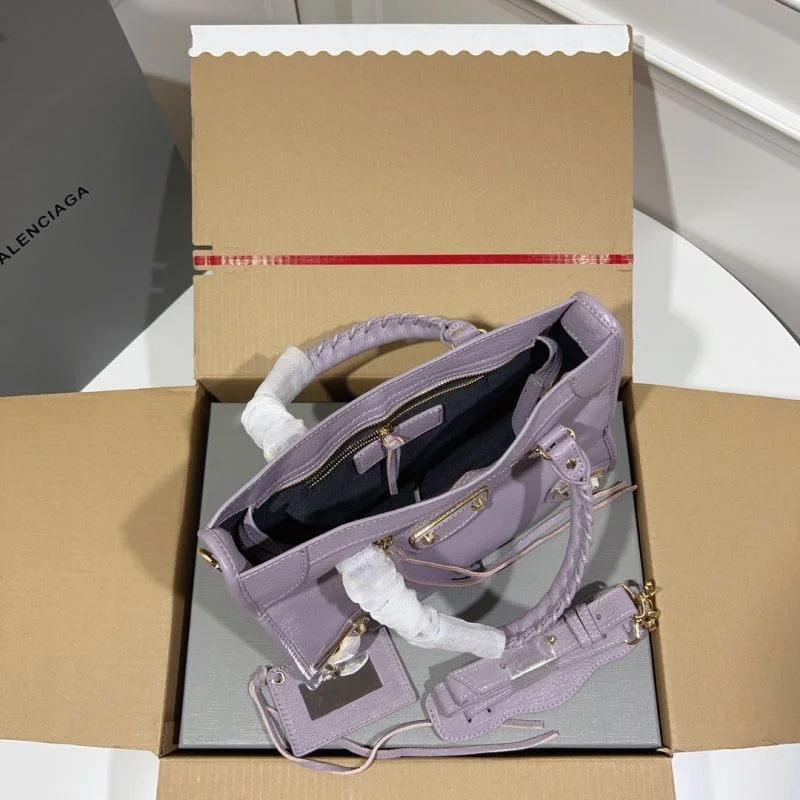 TravelReady Balenciaga Goat Leather Motorcycle Bag - Purple Gold Buckle 38313