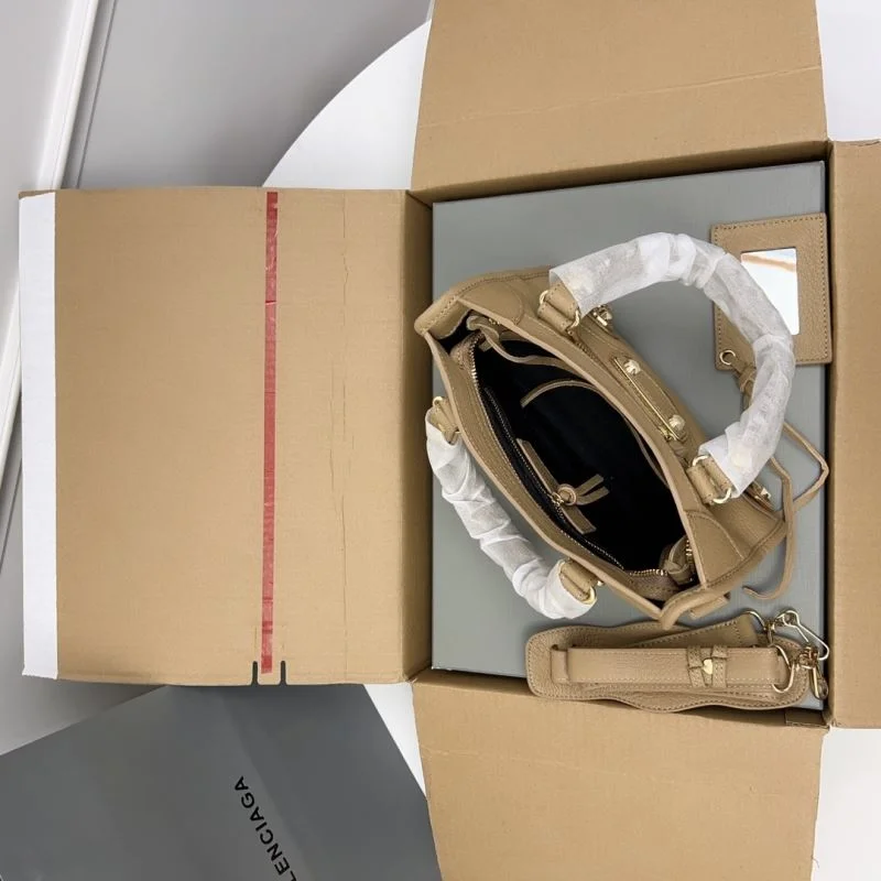 UrbanChic Balenciaga Gold Buckle Apricot Goat Leather Motorcycle Bag - 23cm 38289