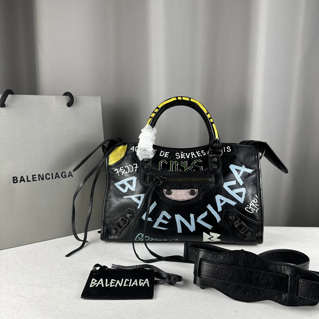 Balenciaga Graffiti Mini City Bag - Handcrafted Lambskin Delight Stretchable 60996