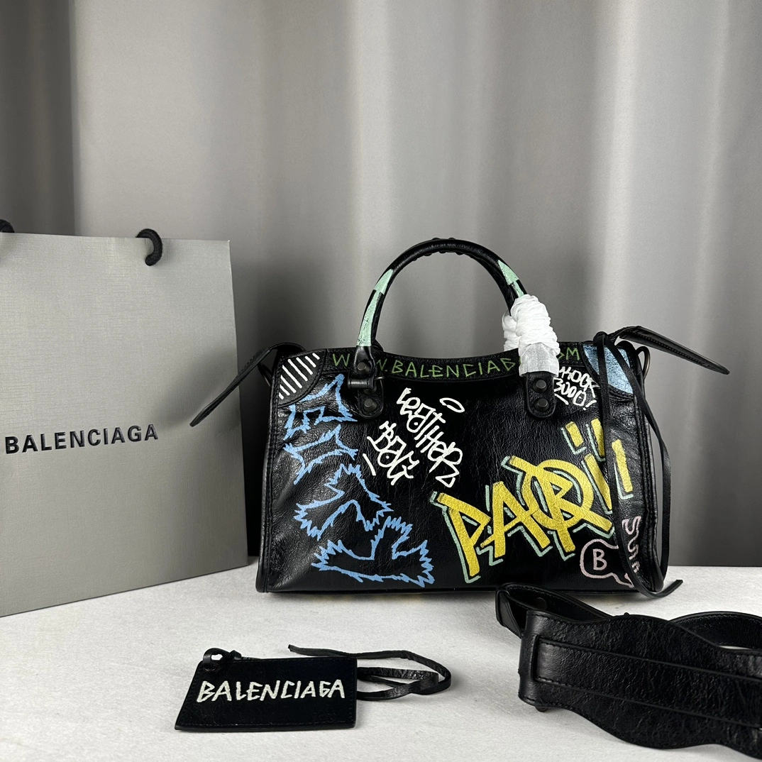 Balenciaga Graffiti Mini City Bag - Handcrafted Lambskin Delight Stretchable 60996