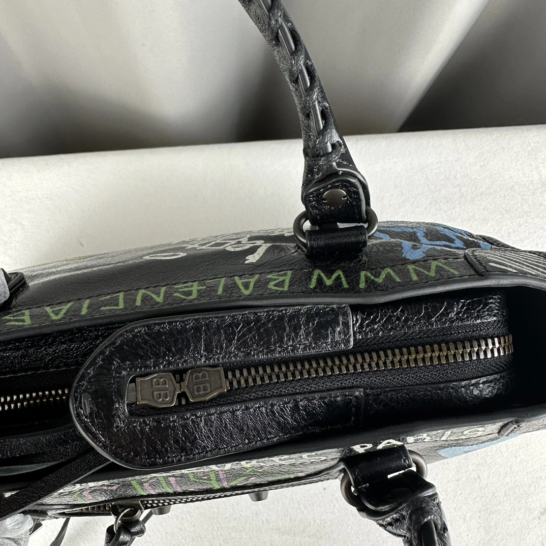 Balenciaga Graffiti Mini City Bag - Handcrafted Lambskin Delight Stretchable 60996