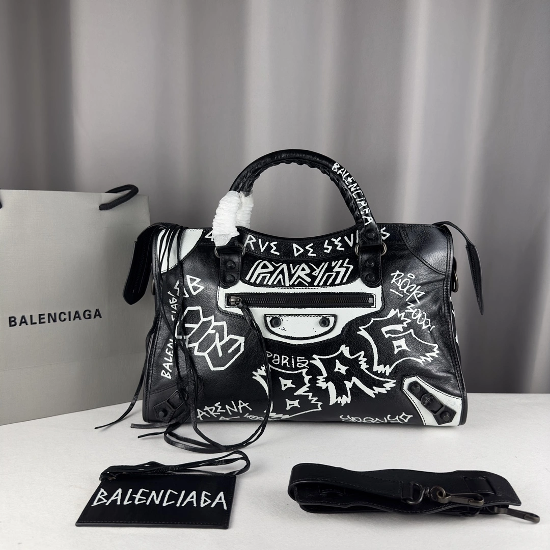 Balenciaga Graffiti Mini City Lambskin Replica Bag MoistureWicking 61071