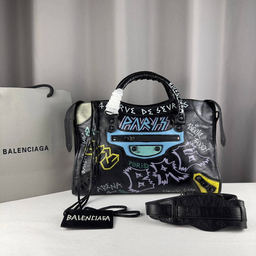 Efficient Balenciaga Graffiti Mini City Sheepskin Handmade Bag 61005