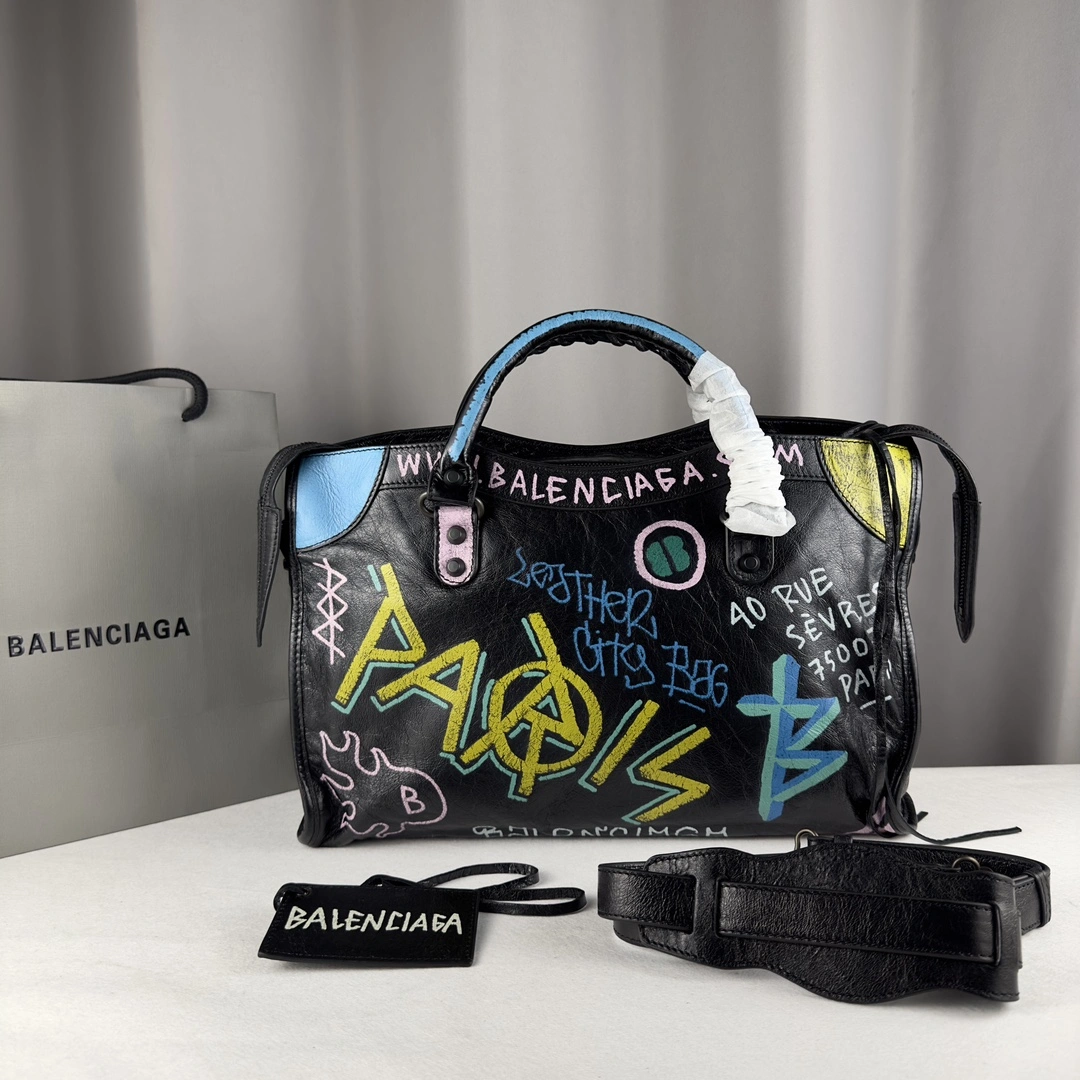 Efficient Balenciaga Graffiti Mini City Sheepskin Handmade Bag 61005