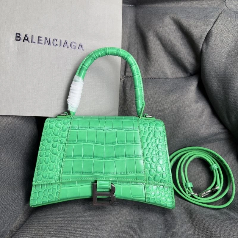 QuickDry Balenciaga Grass Green Crocodile Pattern Hourglass Bag with Silver Buckle 75281