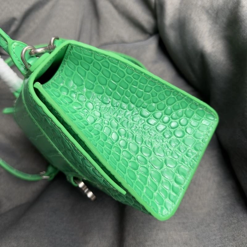 QuickDry Balenciaga Grass Green Crocodile Pattern Hourglass Bag with Silver Buckle 75281