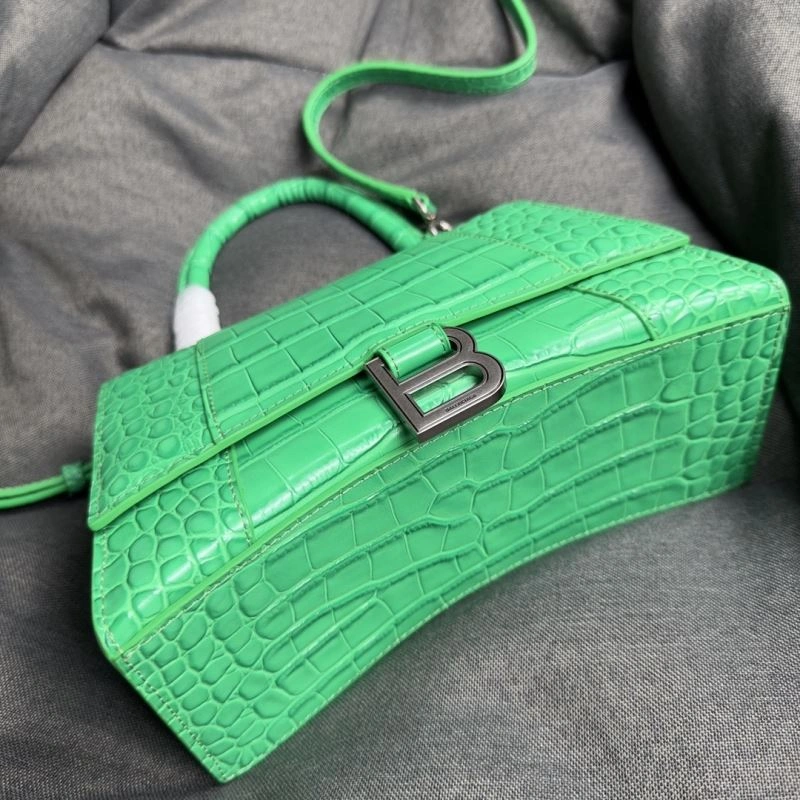 QuickDry Balenciaga Grass Green Crocodile Pattern Hourglass Bag with Silver Buckle 75281