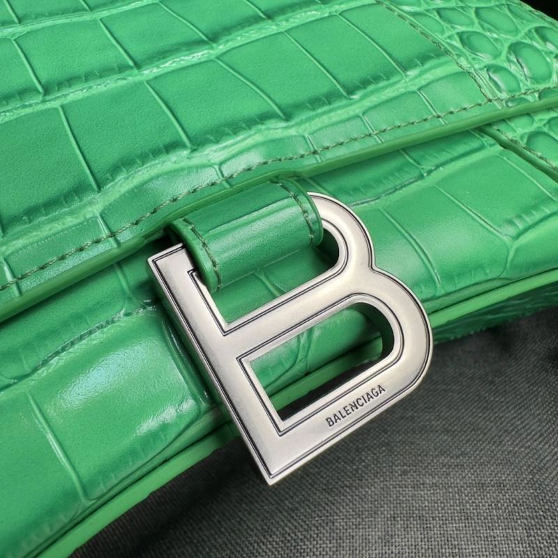 QuickDry Balenciaga Grass Green Crocodile Pattern Hourglass Bag with Silver Buckle 75281