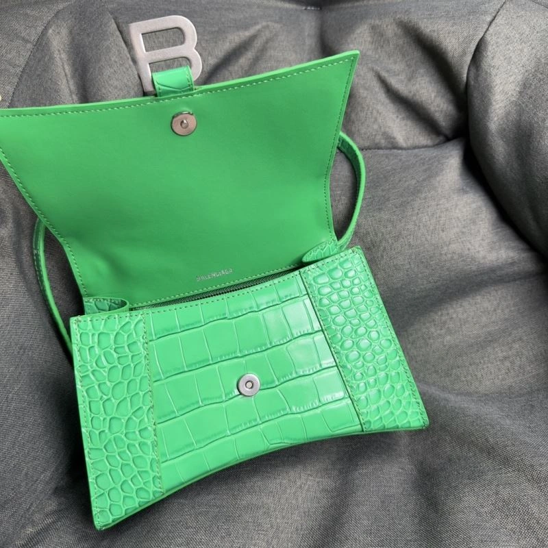 QuickDry Balenciaga Grass Green Crocodile Pattern Hourglass Bag with Silver Buckle 75281