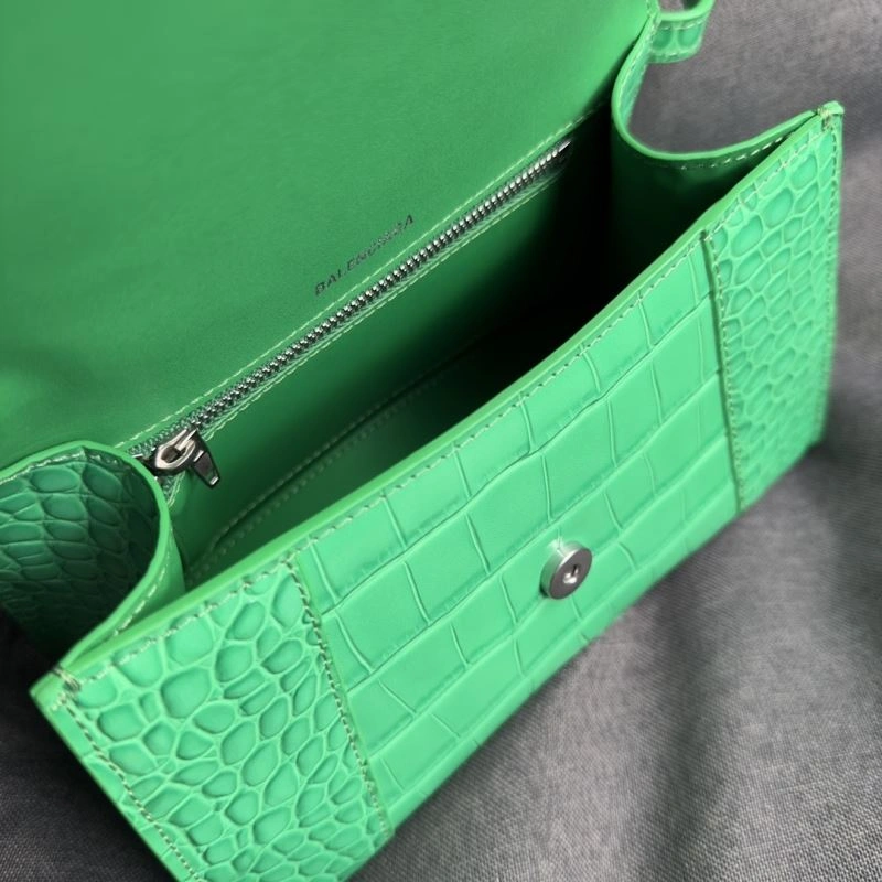 QuickDry Balenciaga Grass Green Crocodile Pattern Hourglass Bag with Silver Buckle 75281