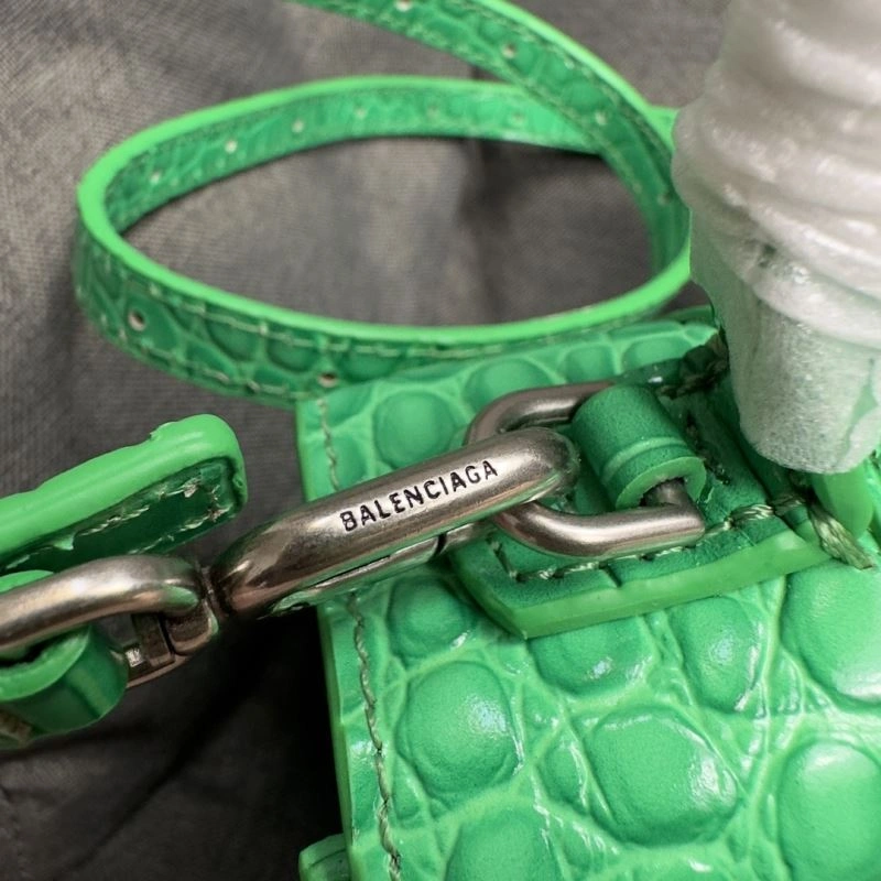 QuickDry Balenciaga Grass Green Crocodile Pattern Hourglass Bag with Silver Buckle 75281