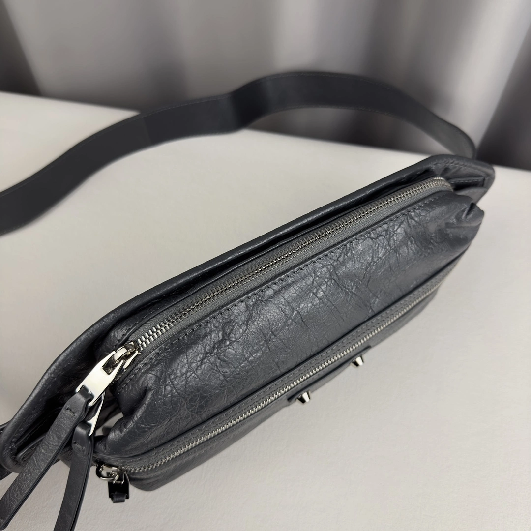 Balenciaga Gray Cracked Lambskin Motorcycle Chest Bag Supportive 60848
