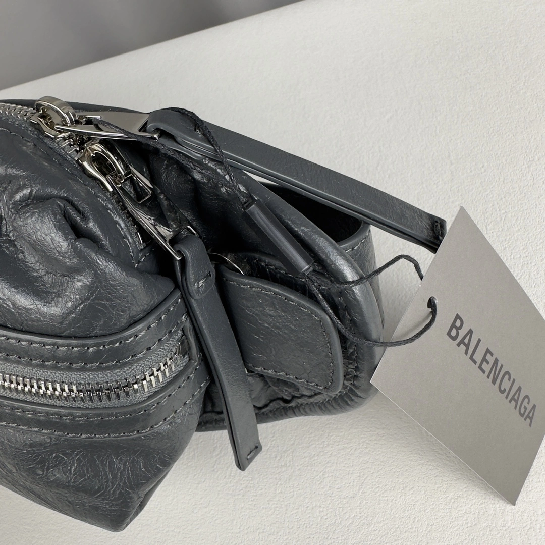 Balenciaga Gray Cracked Lambskin Motorcycle Chest Bag Supportive 60848