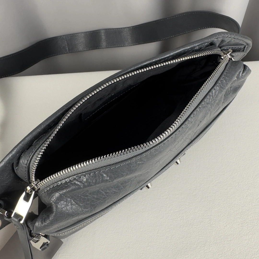 Balenciaga Gray Cracked Lambskin Motorcycle Chest Bag Supportive 60848