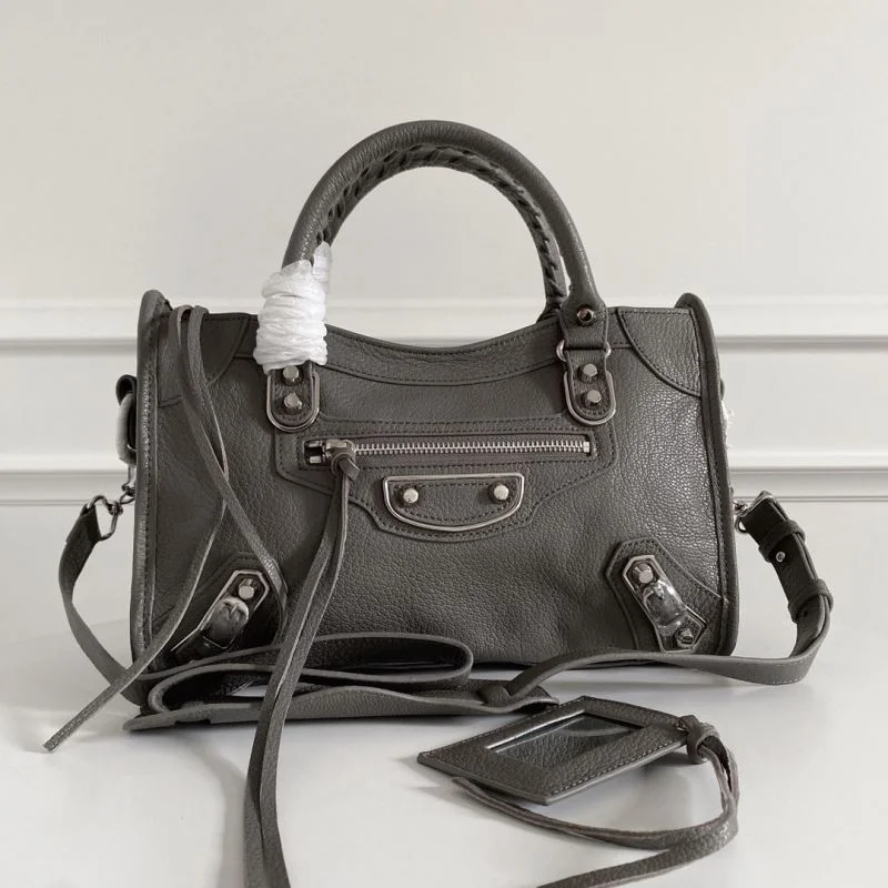 Tailored Balenciaga Gray Goatskin Motorcycle Bag with Silver Studs 38322