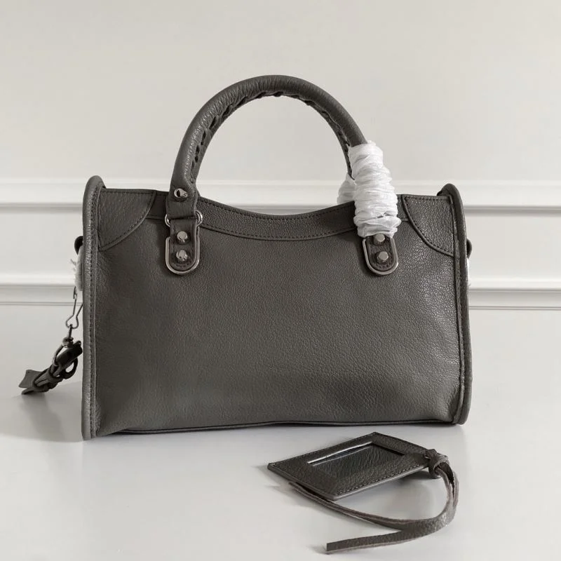 Tailored Balenciaga Gray Goatskin Motorcycle Bag with Silver Studs 38322