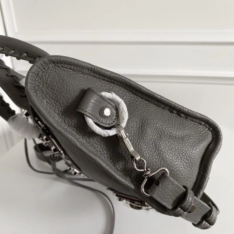 Tailored Balenciaga Gray Goatskin Motorcycle Bag with Silver Studs 38322