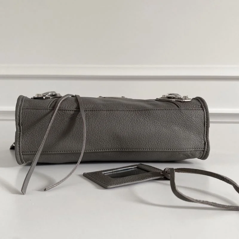 Tailored Balenciaga Gray Goatskin Motorcycle Bag with Silver Studs 38322