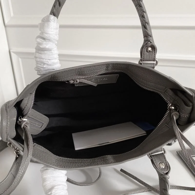 Tailored Balenciaga Gray Goatskin Motorcycle Bag with Silver Studs 38322