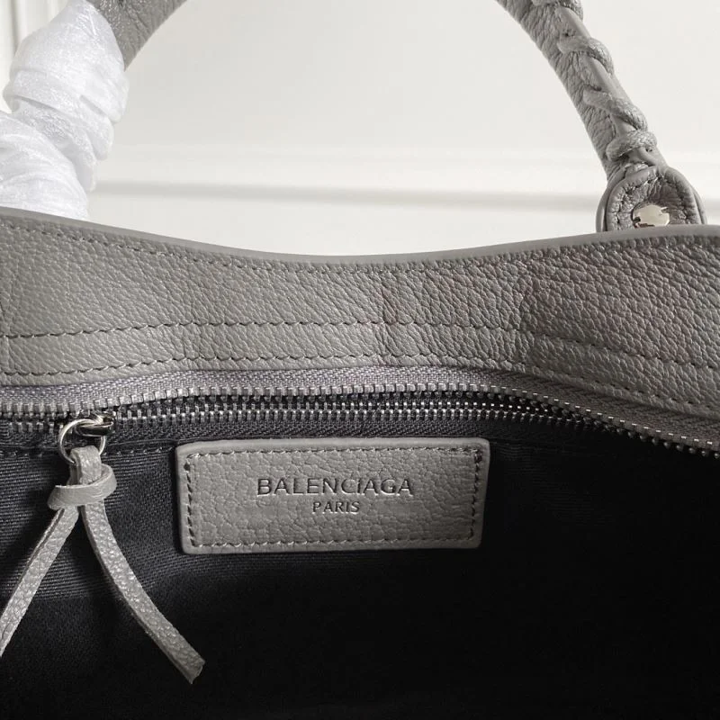 Tailored Balenciaga Gray Goatskin Motorcycle Bag with Silver Studs 38322