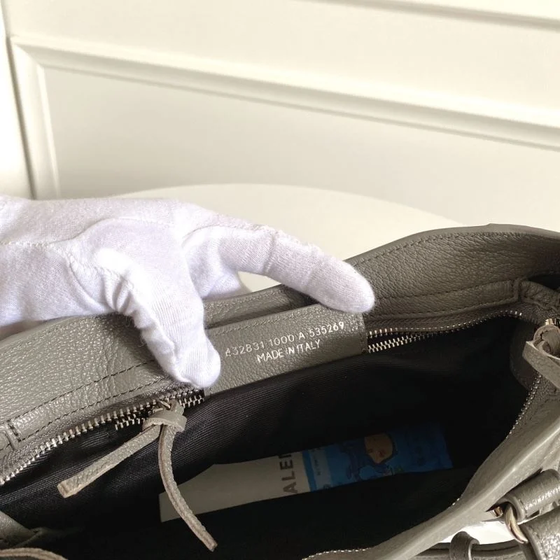 Tailored Balenciaga Gray Goatskin Motorcycle Bag with Silver Studs 38322