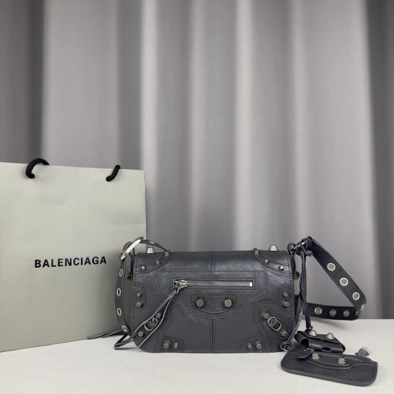 Balenciaga Gray Oil Wax Motorcycle Crossbody Bag with Pendant WeatherProof 70102