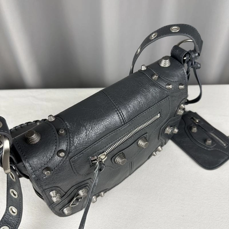 Balenciaga Gray Oil Wax Motorcycle Crossbody Bag with Pendant WeatherProof 70102