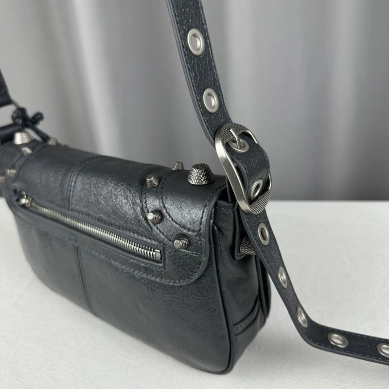 Balenciaga Gray Oil Wax Motorcycle Crossbody Bag with Pendant WeatherProof 70102