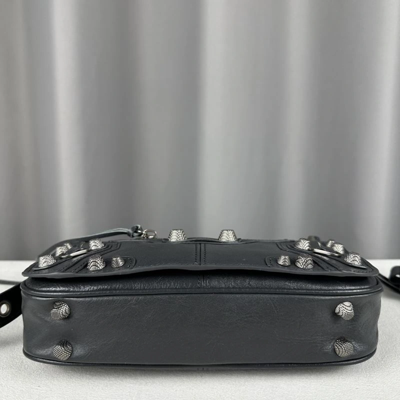 Balenciaga Gray Oil Wax Motorcycle Crossbody Bag with Pendant WeatherProof 70102