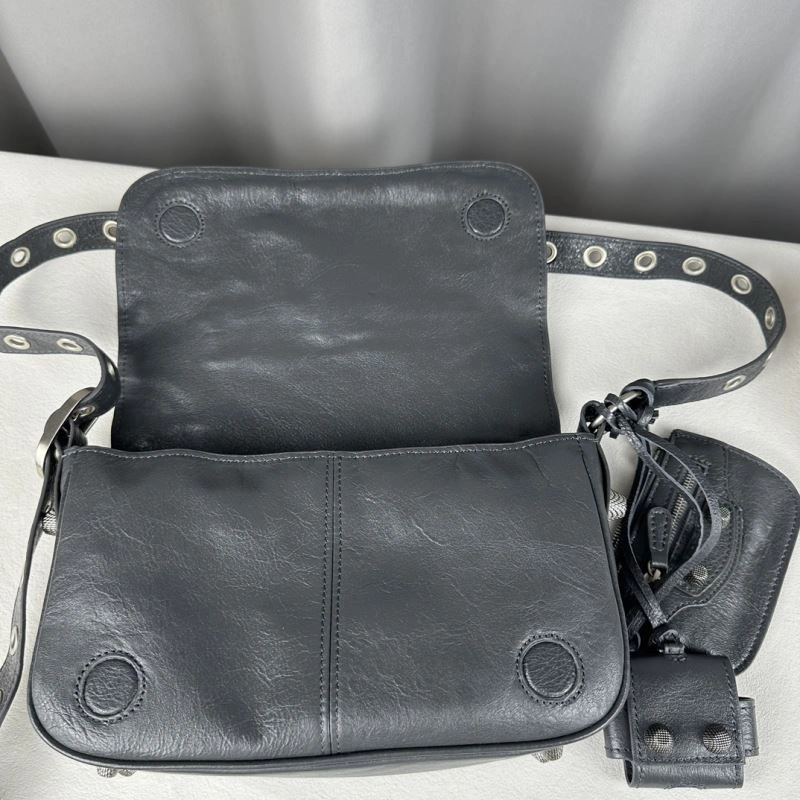 Balenciaga Gray Oil Wax Motorcycle Crossbody Bag with Pendant WeatherProof 70102
