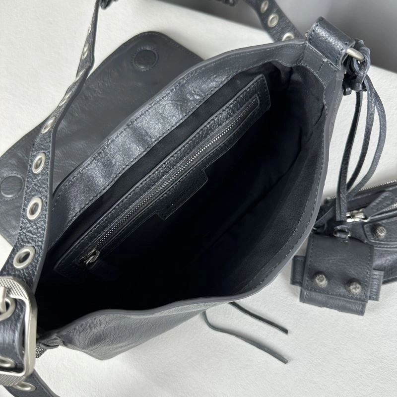 Balenciaga Gray Oil Wax Motorcycle Crossbody Bag with Pendant WeatherProof 70102
