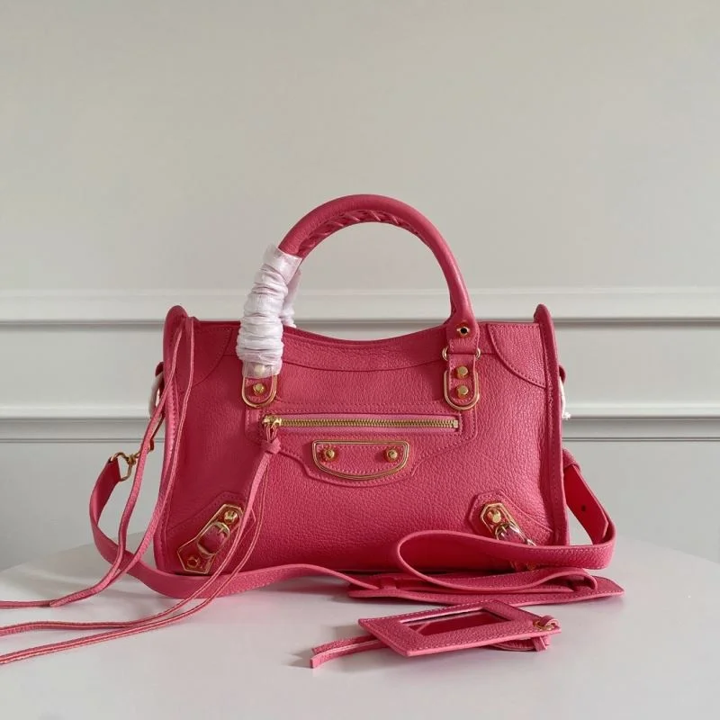 Balenciaga Gray-Pink Goat Leather Motorcycle Bag with Gold Studs - 30cm OnTrend 38323