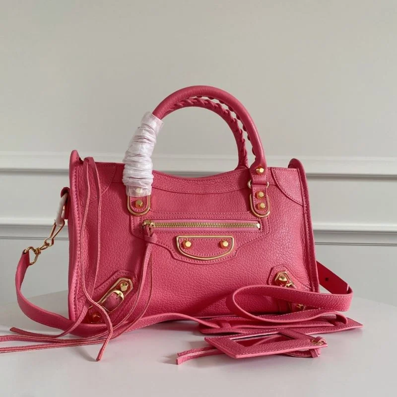 Balenciaga Gray-Pink Goat Leather Motorcycle Bag with Gold Studs - 30cm OnTrend 38323