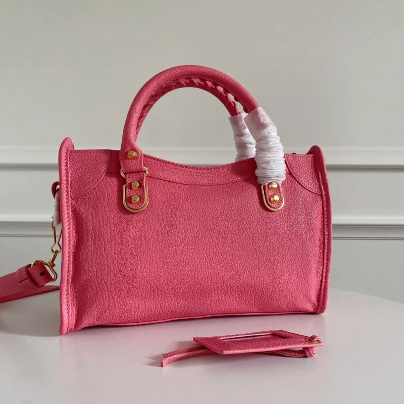 Balenciaga Gray-Pink Goat Leather Motorcycle Bag with Gold Studs - 30cm OnTrend 38323