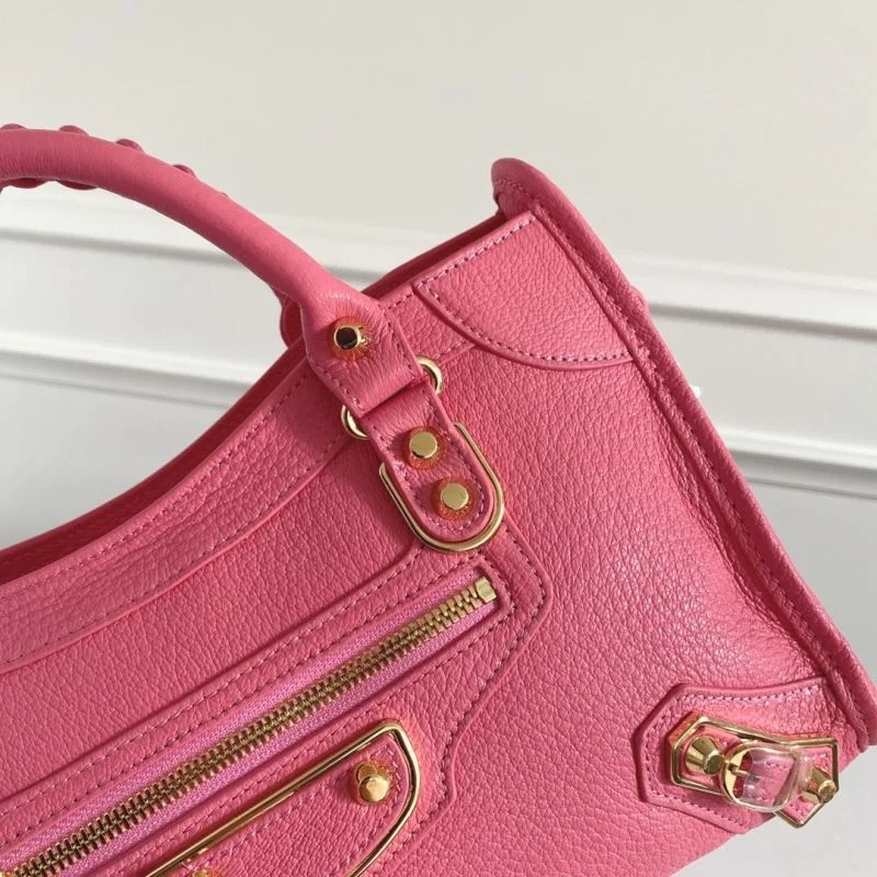 Balenciaga Gray-Pink Goat Leather Motorcycle Bag with Gold Studs - 30cm OnTrend 38323